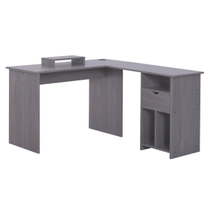Homcom Bureau d'angle pour ordinateur table informatique 140L x 120l x 75H cm 3 niches 1 tiroir panneaux particules gris