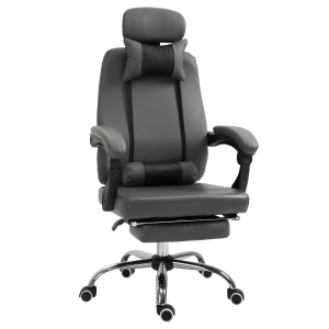 Fauteuil de bureau repose-pied tétière + coussin lombaires gris foncé