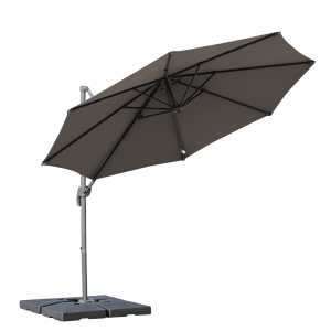 Outsunny Parasol déporté octogonal inclinable manivelle avec pied en acier Ø 2,94 x 2,48H m gris