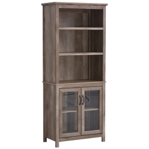 Bibliothèque rustique chic vitrine verre avec étagère imitation bois veinage marron