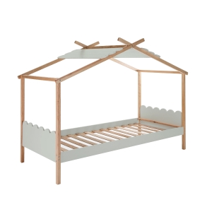 Lit cabane enfant tête de lit, pied de lit et sommier à lattes inclus vert