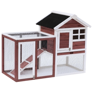 PawHut Cage à Lapin en Bois Rouge et Blanche 122 x 63 x 92 cm
