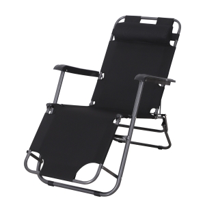 Outsunny Chaise longue transat 2 en 1 pliant inclinable multiposition noir