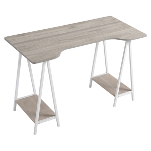 Bureau informatique design 2 étagères grand plateau aspect bois gris clair