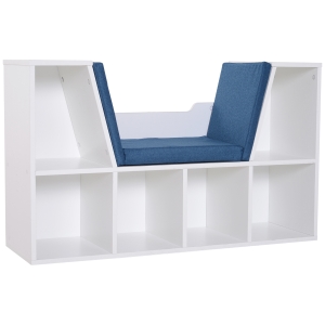 Bibliothèque banc 2 en 1 - 6 casiers blanc coussins inclus