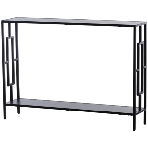 Homcom Console table d'appoint design industriel dim. 106L x 23l x 76H cm étagère acier noir panneaux particules bois gris