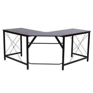 Homcom Bureau d'angle bureau informatique design moderne métal MDF imitation bois noir