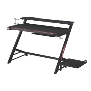 Bureau gaming LED avec brackets et étagères châssis métal rouge noir
