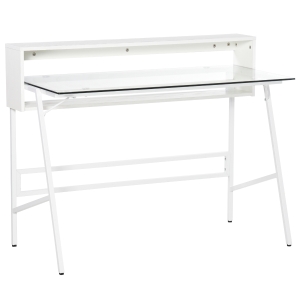Bureau informatique contemporain verre métal aspect bois blanc