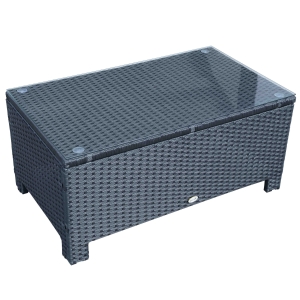 Outsunny Table basse de jardin plateau verre trempé 5 mm rotin tressé 85 x 50 x 39cm Max. 50 kg noir