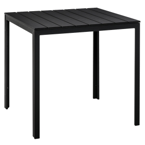 Table carrée bistro de jardin métal époxy PE imitation bois noir