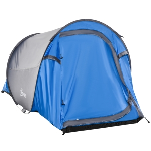 Tente de camping pop-up 2 pers. fibre verre polyester bleu gris