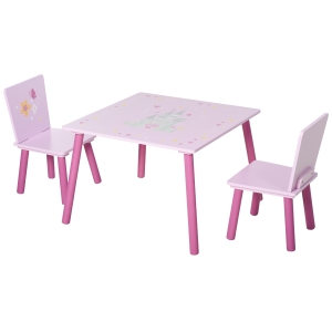 Ensemble table et chaises enfant design princesse château bois pin MDF rose