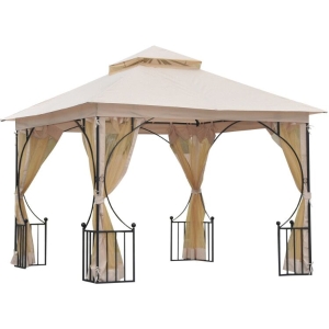Pavillon de jardin tonnelle style colonial dim. 3L x 3l x 2,75H m beige noir