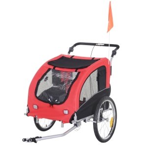 Pawhut Remorque Vélo Jogger Rouge et Noire 130 x 90 x 110 cm