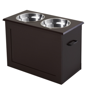 Gamelle double chien chat Porte-gamelles surélevé 2 gamelles poignées coffre MDF chocolat