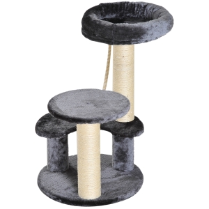 PawHut Arbre à Chats à 3 Plateformes en Bois Gris 40 x 40 x 65 cm