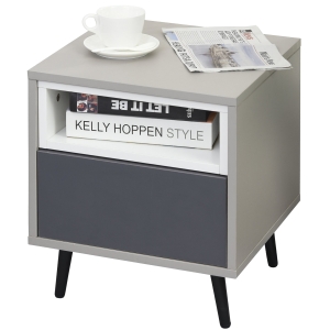Chevet table de nuit design contemporain tiroir + niche panneaux particules gris blanc