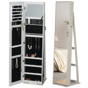 Armoire à bijoux avec miroir sur pied éclairage LED
