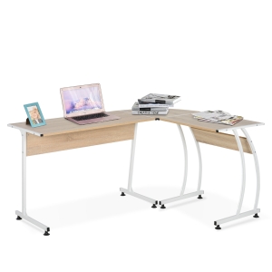 Bureau d'angle design contemporain métal blanc panneaux particules