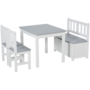 Ensemble table chaises enfant - set de 4 pcs - table, 2 chaises, banc coffre 2 en 1 - MDF pin