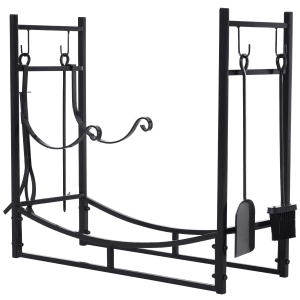 Outsunny Serviteur de cheminée - porte bûches - range bûches multi accessoires étagère bûche et petit bois acier noir
