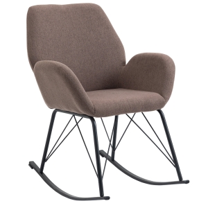 Fauteuil à bascule style industriel métal noir aspect lin marron