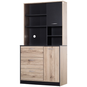 Homcom Armoire de Cuisine Multi-Rangements bicolore chêne clair et noir 90 x 39 x 169 cm
