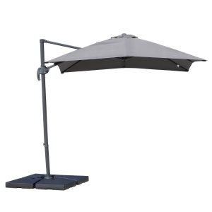 Outsunny Parasol déporté carré inclinable manivelle avec pied en acier dim. 2,45L x 2,45l x 2,48H m alu. polyester haute densité gris