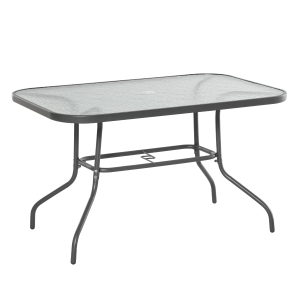Table de jardin rectangulaire métal plateau verre trempé