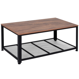 Homcom Table basse Vintage rectangulaire style industriel avec étagère métal noir panneaux particules imitation bois