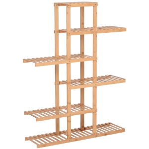 Homcom Etagère salle de bain bambou meuble de rangement de salle de bain design cosy naturel 6 espaces de rangement dim. 98L x 28l x 132H cm