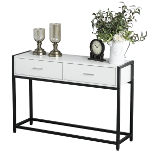 Console design 2 tiroirs métal noir panneaux particules blanc