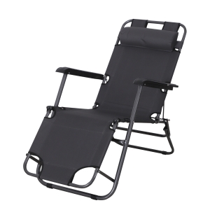 Outsunny Chaise longue transat 2 en 1 pliant inclinable multiposition gris