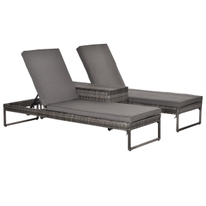 Lot de 2 bains de soleil design table basse + matelas inclus