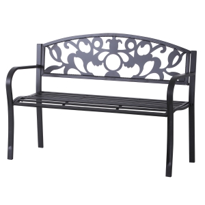 Outsunny Banc de jardin design contemporain 3 places dim. 128L x 50l x 91H cm métal époxy noir