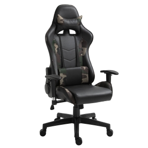 Fauteuil de bureau gaming militaire coussin lombaires massant tétière revêtement PU noir vert