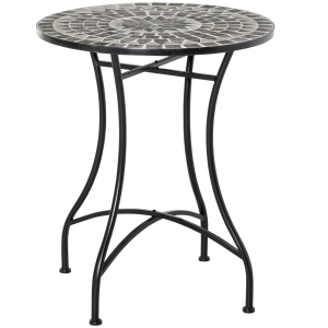 Outsunny Table ronde style fer forgé bistrot plateau mosaïque motif fleur métal époxy anticorrosion noir céramique