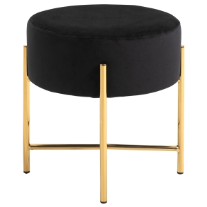 Tabouret rond style art déco acier doré aspect velours noir