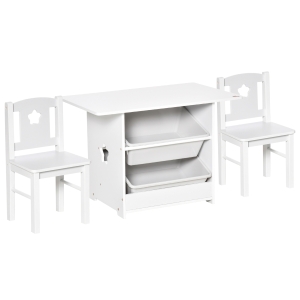 Ensemble table étagère et chaises enfant avec 2 bacs blanc gris