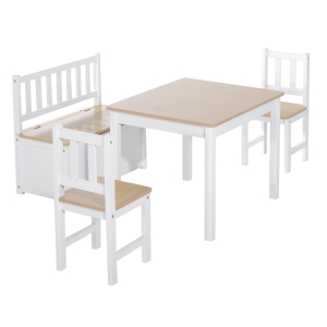 Ensemble table chaises enfant - set de 4 pcs - table, 2 chaises, banc coffre 2 en 1 - MDF pin