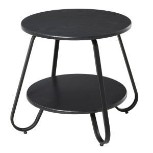 Table basse bout de canapé design néo-rétro 2 niveaux métal aspect bois
