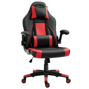 Vinsetto Fauteuil gamer chaise gaming style baquet racing fauteuil pivotant 360° basculant accoudoirs rembourrés relevables coussin lombaire tétière amovibles inclus revêtement synthétique noir rouge