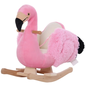 Homcom Cheval à bascule modèle flamant rose selle grand confort ceinture peluche douce bois peuplier
