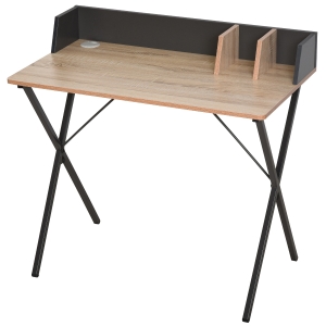 Bureau secrétaire style industriel châssis métal plateau panneaux particules chêne clair