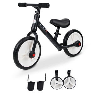 Homcom Vélo enfant draisienne 2 en 1 roulettes et pédales amovibles roues 11" hauteur selle réglable acier noir