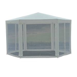 Outsunny Tonnelle Blanc et Beige 6 Parois Moustiquaires 1,97 x 1,95 x 2,5 m