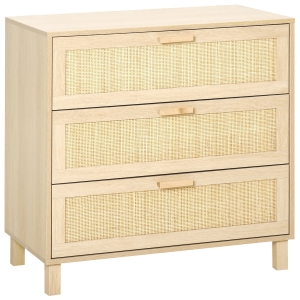Commode 3 tiroirs cannage en rotin MDF aspect bois clair