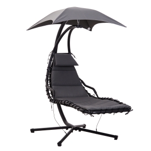 Outsunny Bain de soleil transat suspendu avec pare-soleil et matelas design contemporain 194L x 117l x 192H cm acier polyester gris foncé noir
