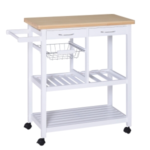 Homcom Chariot de Service sur Roues en Bois Blanc 85 x 37 x 85 cm